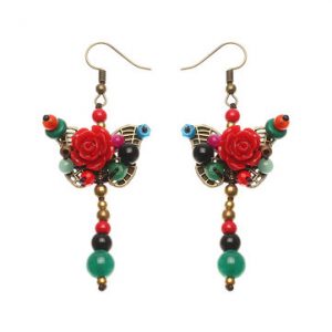 Women's Ethnic Earrings Retro Butterfly Flower Agate Earrings