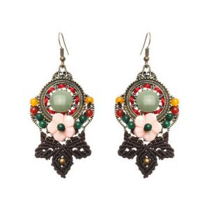 Women's Ethnic Earrings Retro Flower Agate Earrings