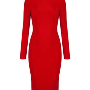 Zipper Bodycon Long Sleeve Sexy Solid Midi Dress