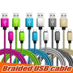 braided usb cable type c cord 1m 2m 3m data sync usb charging cable usb high speed durable for android cellphone without package