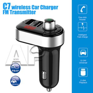 c7 car mp3 bluetooth music player dual usb3.1 phone fast charger adapter support hands-call u disk tf card function for 12-24v