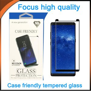 case friendly 3d curved tempered glass screen protector for samsung note 9/s9 plus/s8 plus with retail package