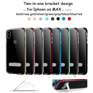 for iphone xs max phone case pc+ tpu soft case frame two in one with bracket support 10pcs delivery