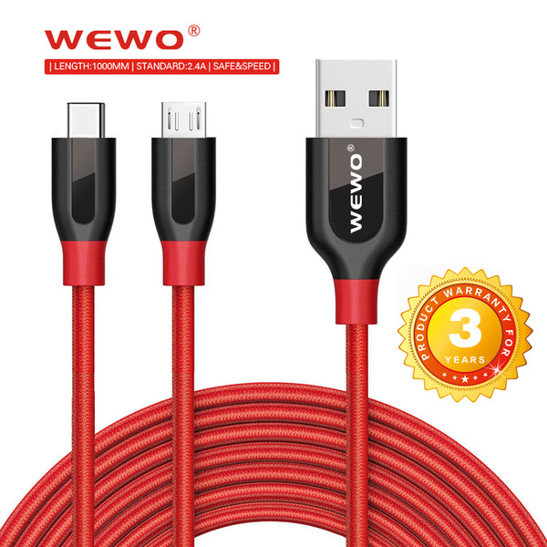 micro usb cable wewo braided nylon type c 100cm metal data charger 2.4a high speed charging usb cables for android smart cell phone cords