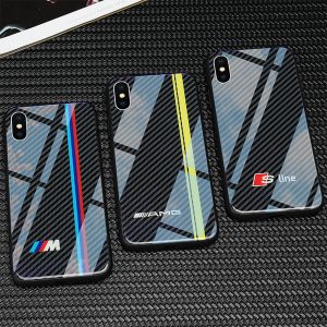 tpu+tempered glass vw golf bmw phone case for iphone 11 pro x xs max 6 6s 7 8 plus cases for audi sline rs ford mustang amg