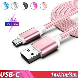 usb charger cable typec android micro usb charging cord 2.4a for samsung galaxy s9 3m 2m 1m nylon for ip
