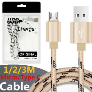 1/2/3m dual color fabric braid micro usb type c charger nylon cable strong metal adapter lead for htc samsung s9 s9plus /s7edge/s6 note8