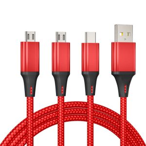 3 in 1 nylon braided charging cable micro usb type-c for android samsung phone charger cord fast charging 1.2m