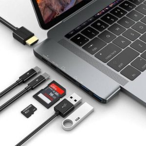 7in1 usb-c hub dual type-c multiport card reader adapter 4k hdmi for macbook pro