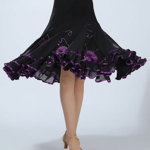 Ballroom Dance Costume Women's Green Two Tone Embroidered Performance Long Skirt