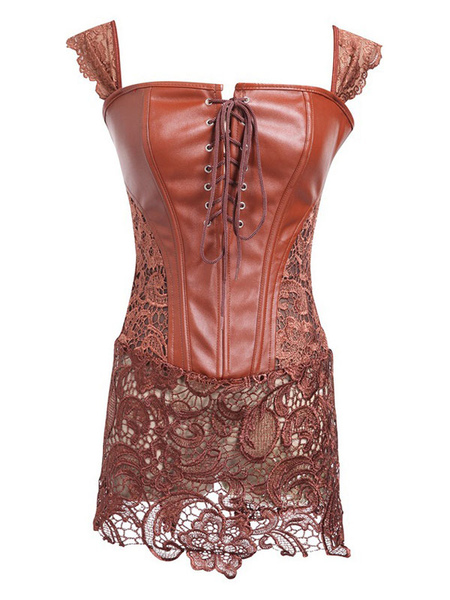Black Steampunk Costume Lace Patch Lace Up Zipper Vintage Overbust Corset For Women Halloween