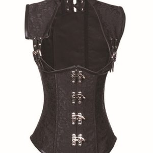 Brown Retro Corset Metallic Buckle Jacquard Steampunk Vintage Costume For Women