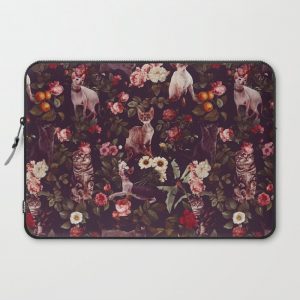 Cat and Floral Pattern Computer Cover by Burcu Korkmazyurek - Laptop Sleeve - 15"