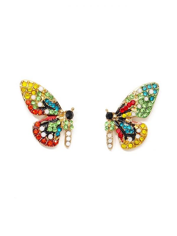 Colorful Rhinestone Butterfly Shape Stud Earrings