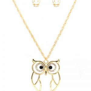 Hollow Out Owl Pendant Necklace And Earrings Set