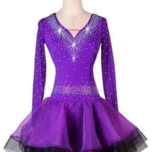 Latin Dance Costume Rhinestone Ruffle Lycra Spandex Dress Latin Dancer Dancing Costume