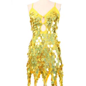Latin Dance Dresses Silver Sequins Backless Polyester Dress Irregular Design Dancing Costume Halloween