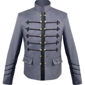 Men Vintage Jacket Button Decor Stand Collar Uniform Costume