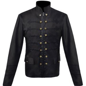 Men Vintage Jacket Button Decor Stand Collar Uniform Costume