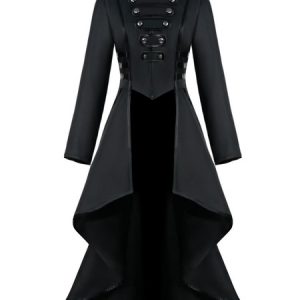 Retro Costumes Women Overcoat Button Up Ruffle High Low Vintage Clothing