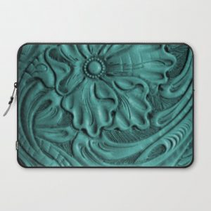 Teal Flower Tooled Leather Computer Cover by The Ghost Town - Laptop Sleeve - 15"