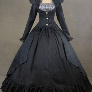 Victorian Black Short Sleeves Poplin Dress Costume Halloween