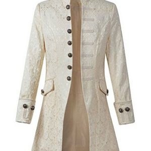 White Vintageblazer Aristocrat Style Button Decor Stand Collar Retro Costumes For Man Halloween