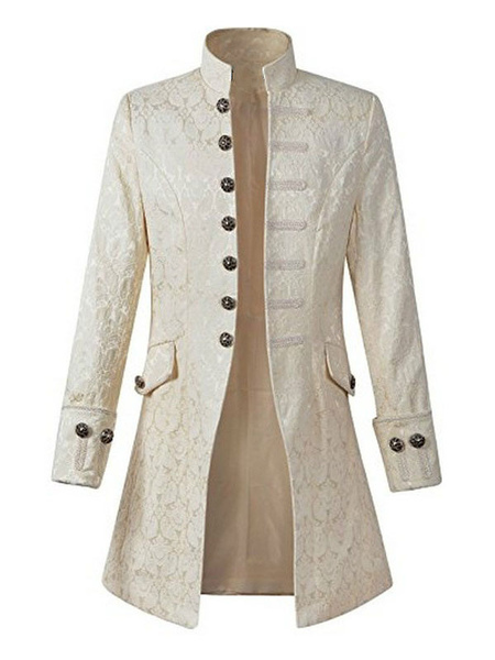 White Vintageblazer Aristocrat Style Button Decor Stand Collar Retro Costumes For Man Halloween