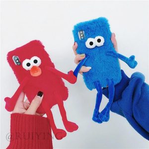 cute blue and red soft couple case for new iphone 11/11pro/11 pro max 6 7 8 wholesale winter cartoon plush mobile phone case