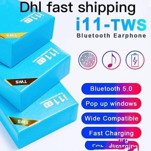 i11 tws wireless earphones bluetooth headphones earbuds with twins mini earbuds for i11 5.0 touch blue box