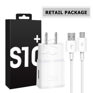 oem 2 in1 s10 fast charger kits + type c cable 9v 1.67a eu us traval usb wall charge adapter s10 s9 s8 1.2m cable with retail package